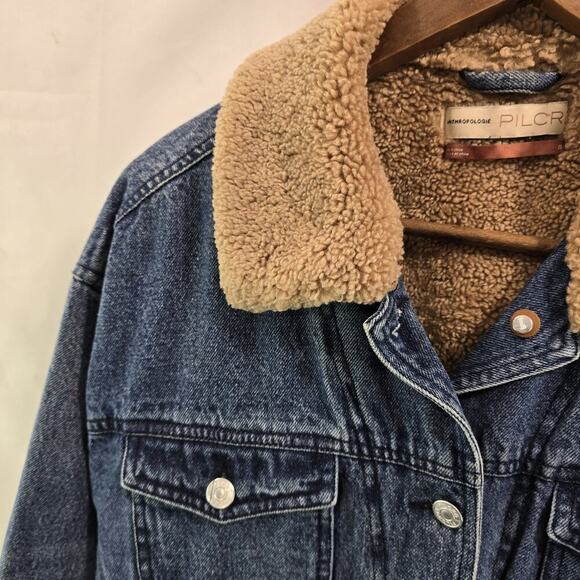 Pilcro Jacket Women XS Denim Jean Trucker Faux Fur Shearling Sherpa - Picture 2 of 11